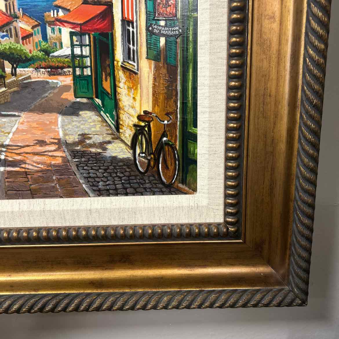 Painting of Street Scene by Sea