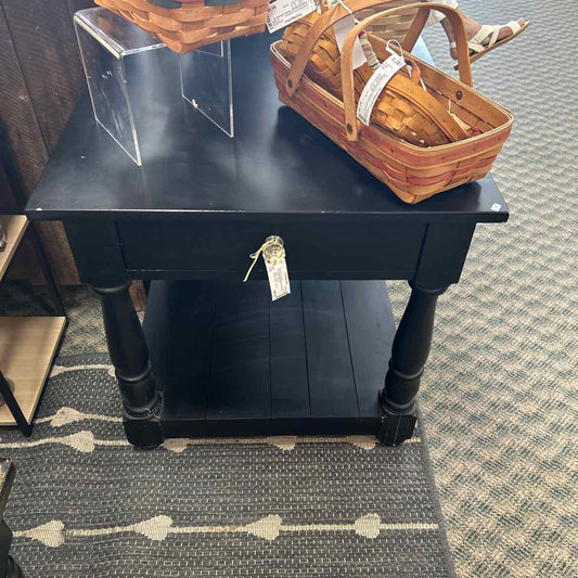 Black Wood End Table with Drawer