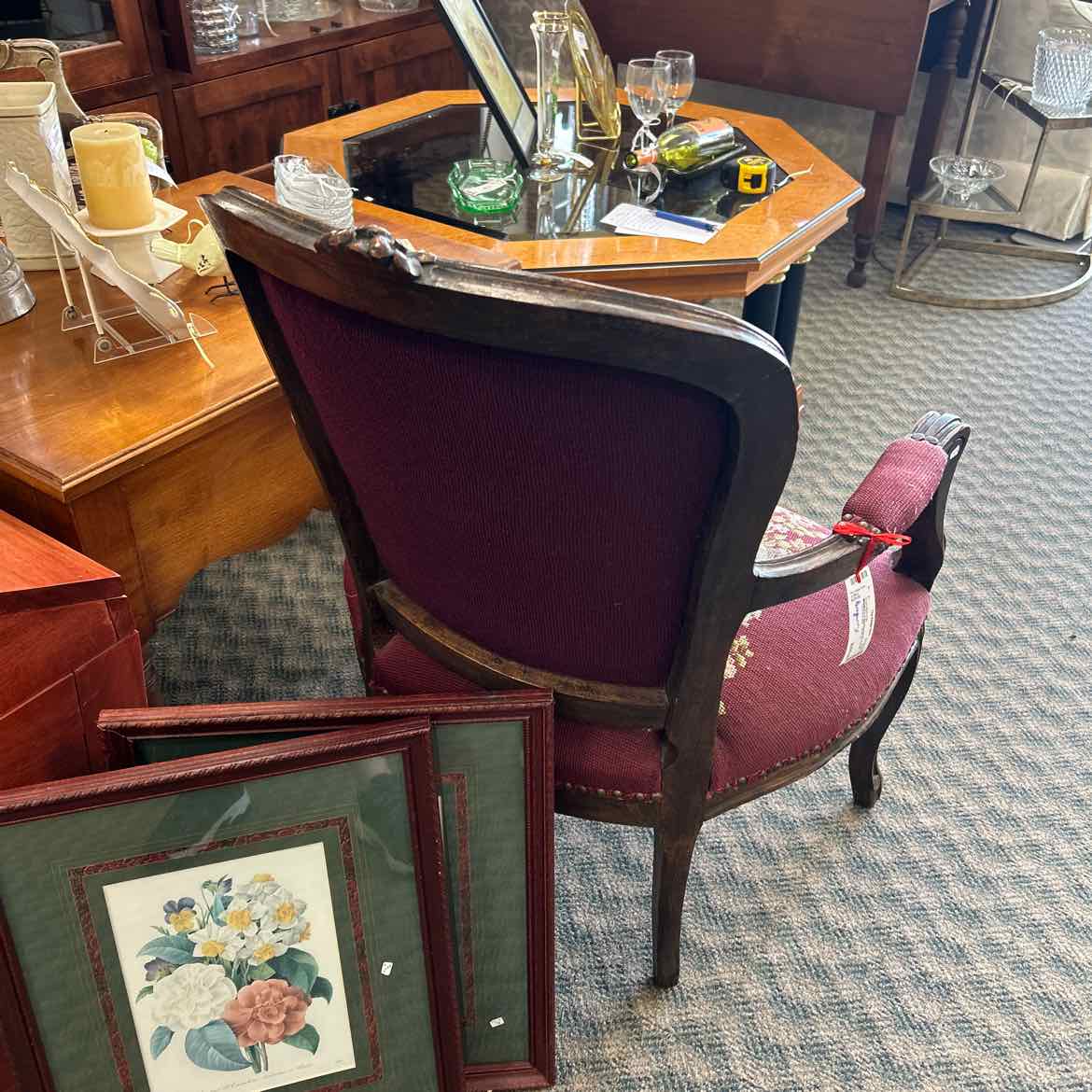 Burgundy Floral Needlepoint Provincial Chair