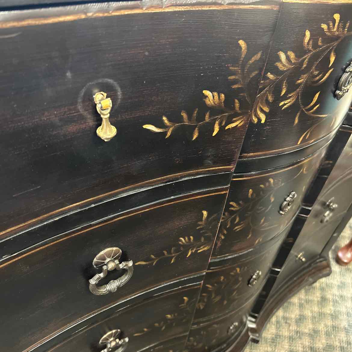 Black Painted Dresser with 4 Drawers and Gold Design