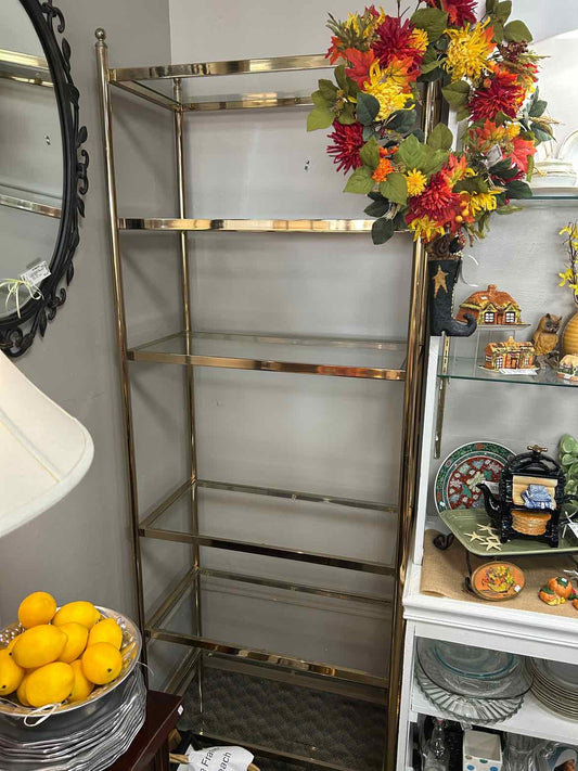 Vintage Brass and Glass Etagere w/6 Shelves
