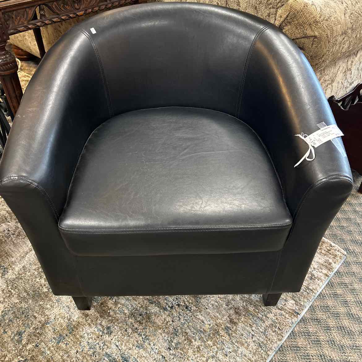 Black Leather Barrel Chair