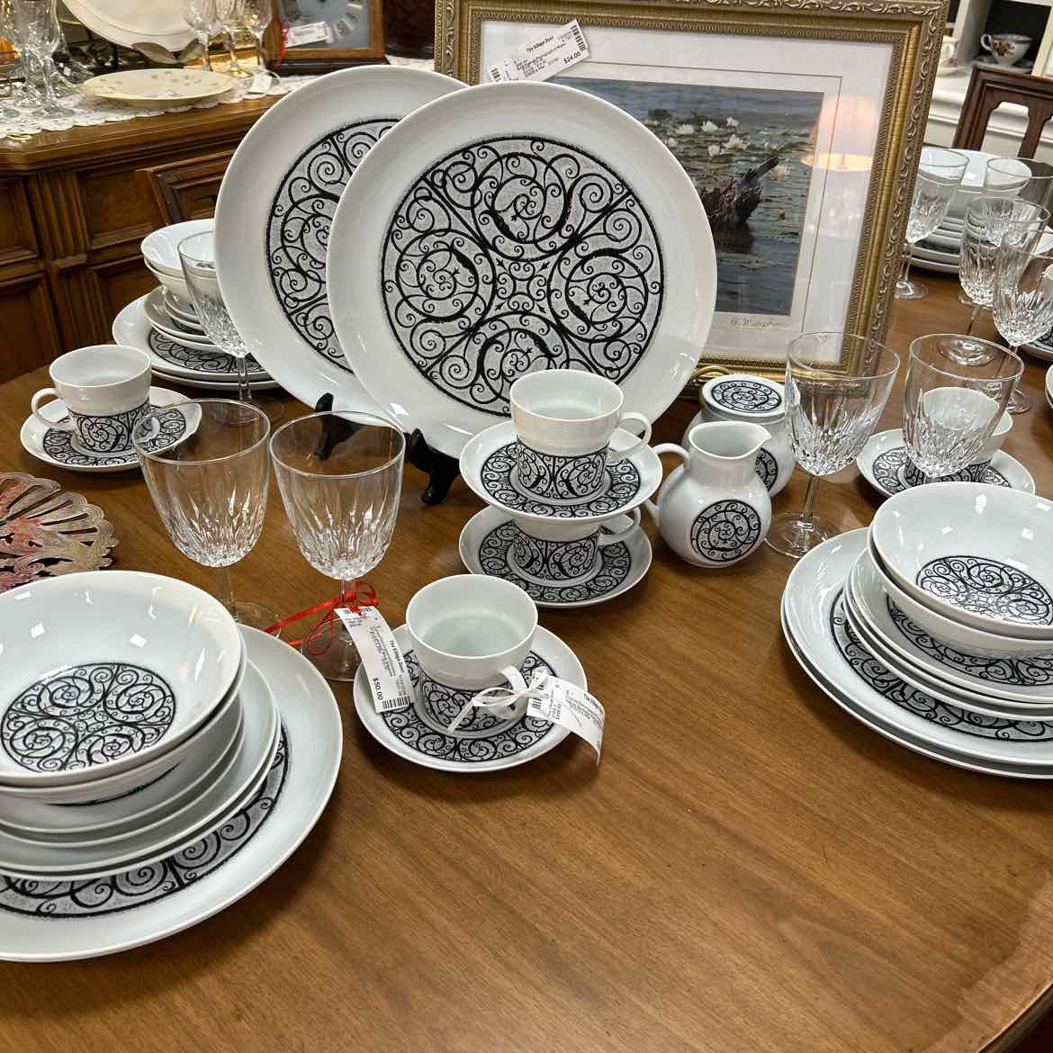 91 pc Noritake China White/Black Design