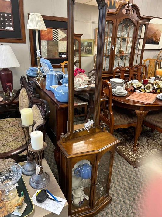 Wood Curio Cabinet w/Oval Mirror