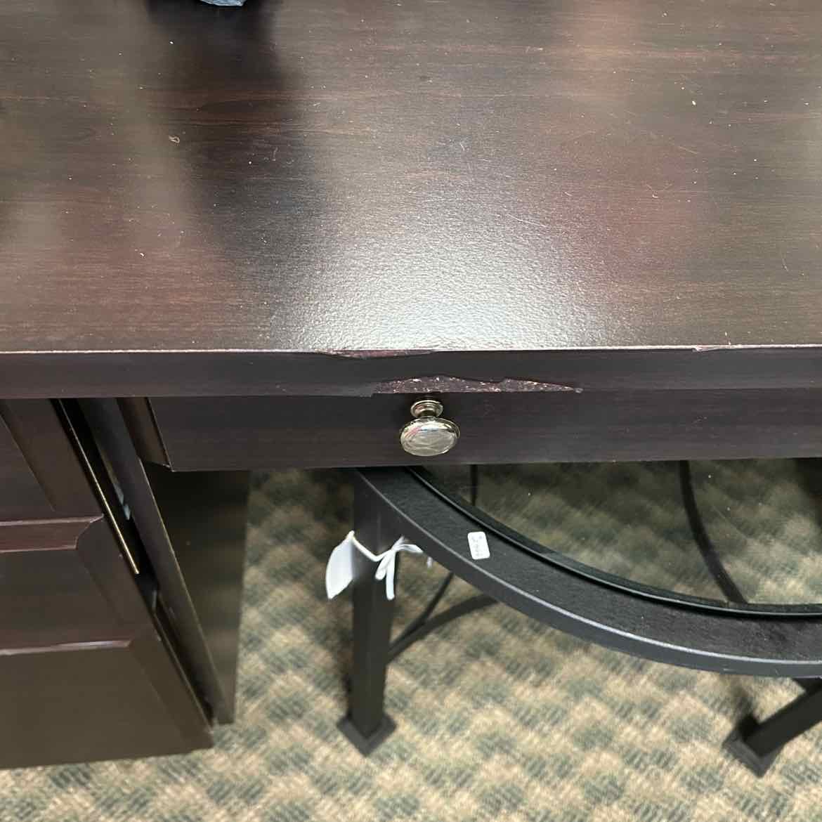 Large Black Wood Desk w/Silver Handles AS IS