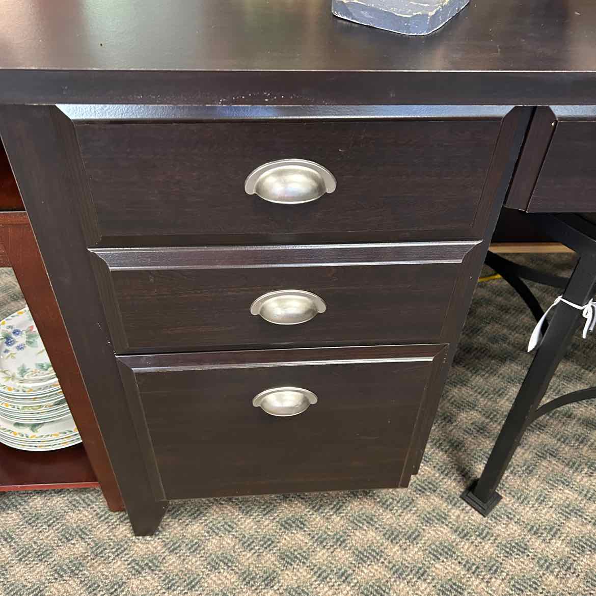 Large Black Wood Desk w/Silver Handles AS IS