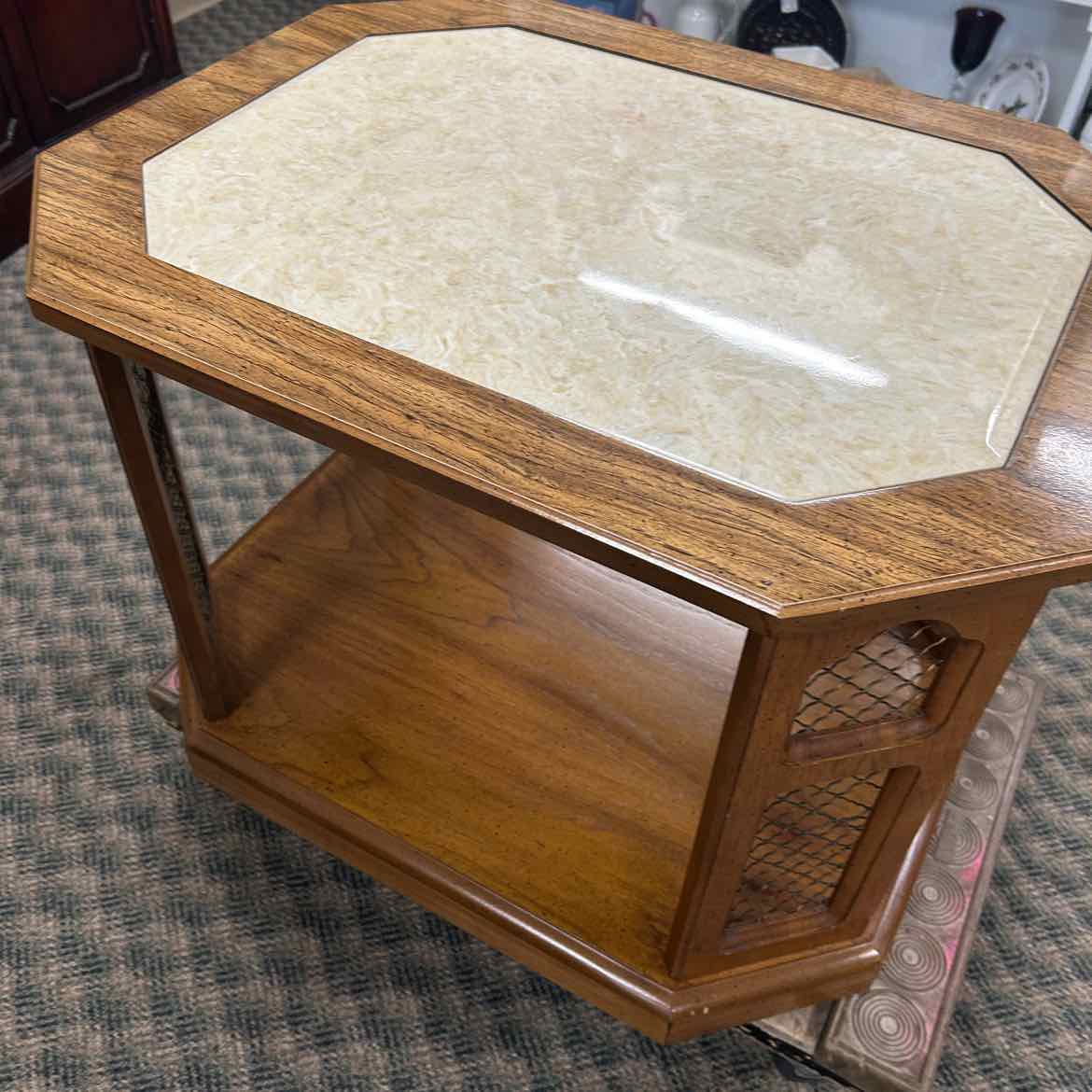 Wood End Table w/Marble-like Top
