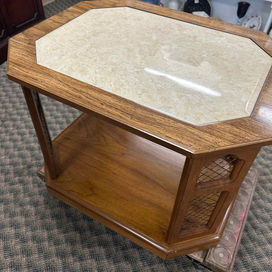 Wood End Table w/Marble-like Top