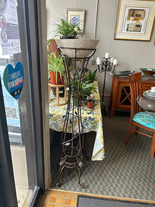 Tall Metal Planter w/ Clay Bowl