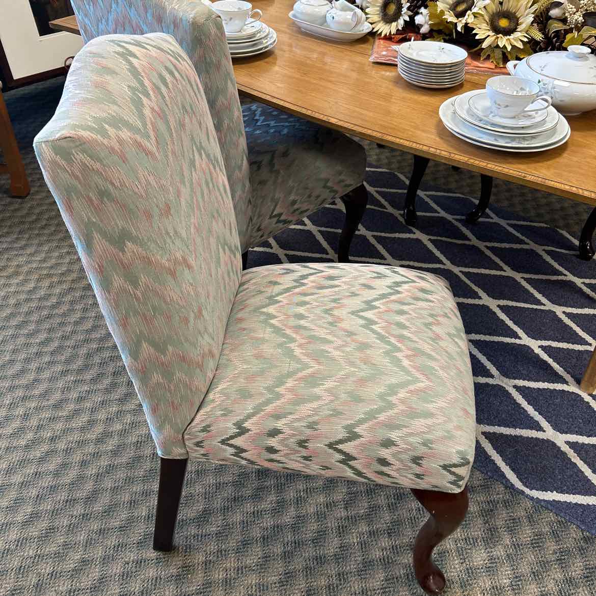 Teal & Pink Upholstered Pattern Chair