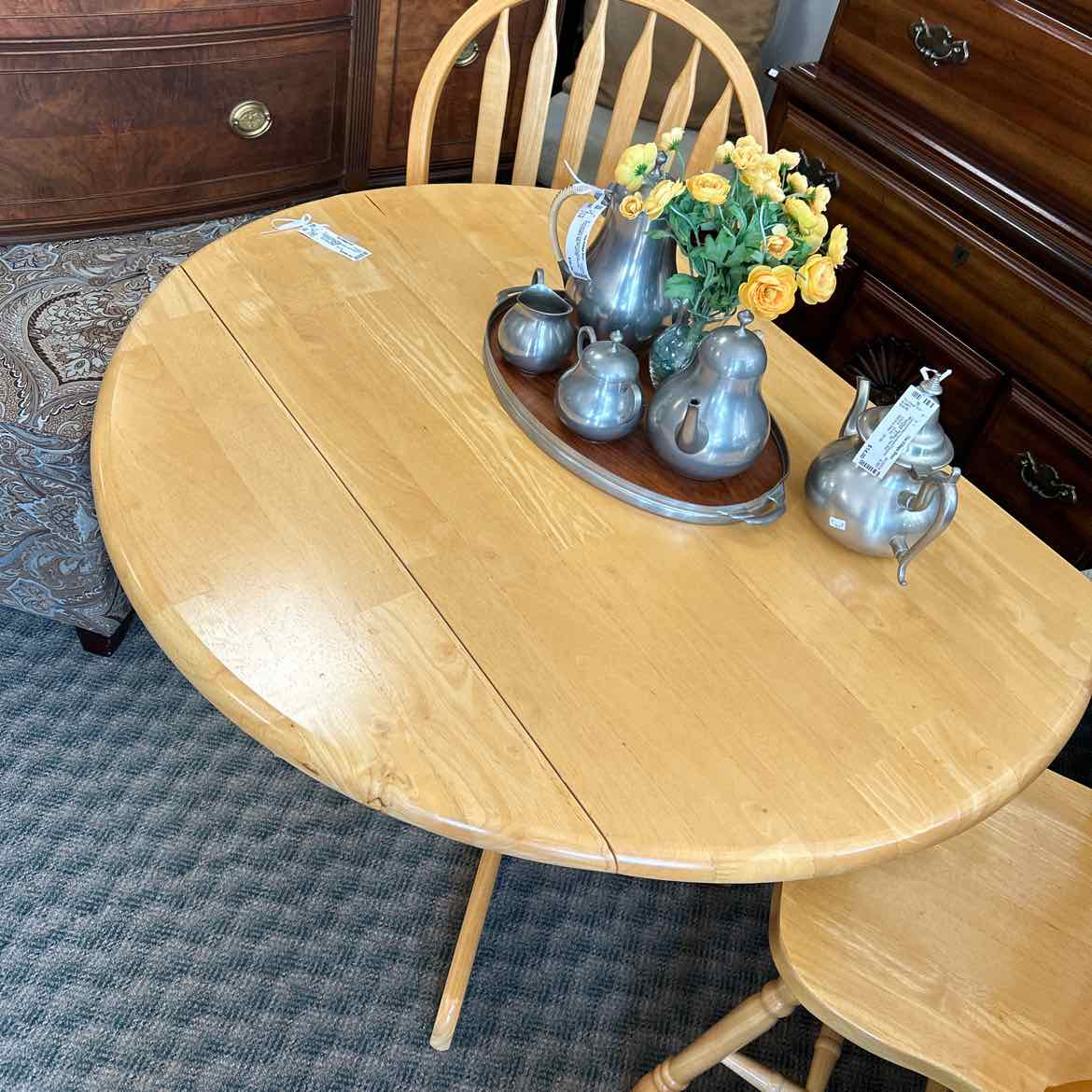 Light Wood Drop Leaf Table w/2 Chairs