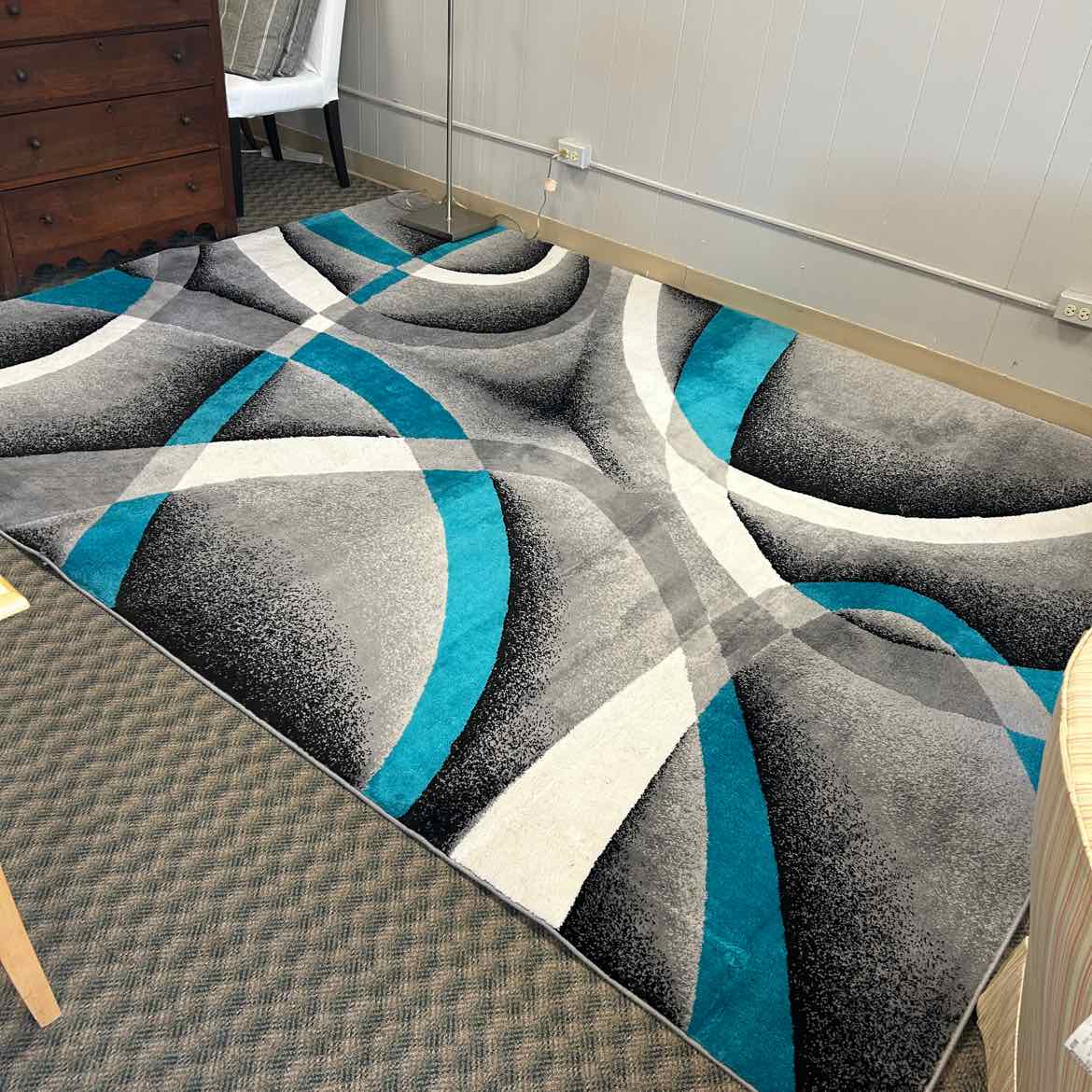 95x127 Turquoise/Gray Rug