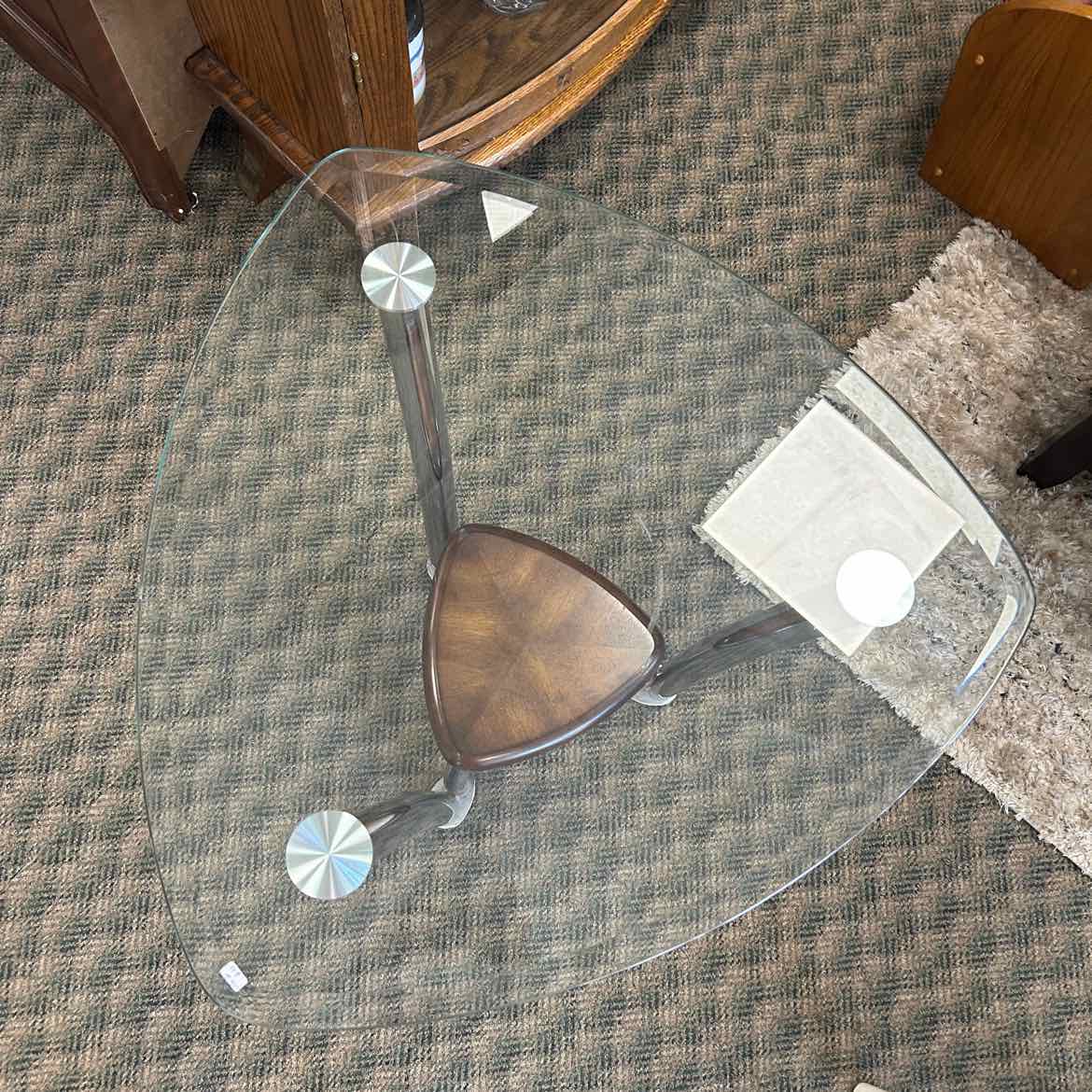 Glass Topped 3 Sided End Table