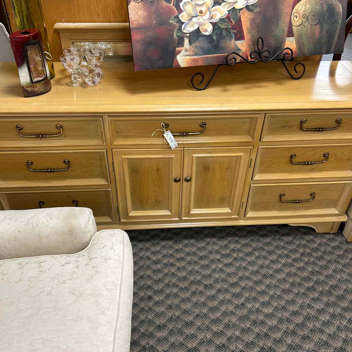 Long Blond Wood Dresser w/Mirror