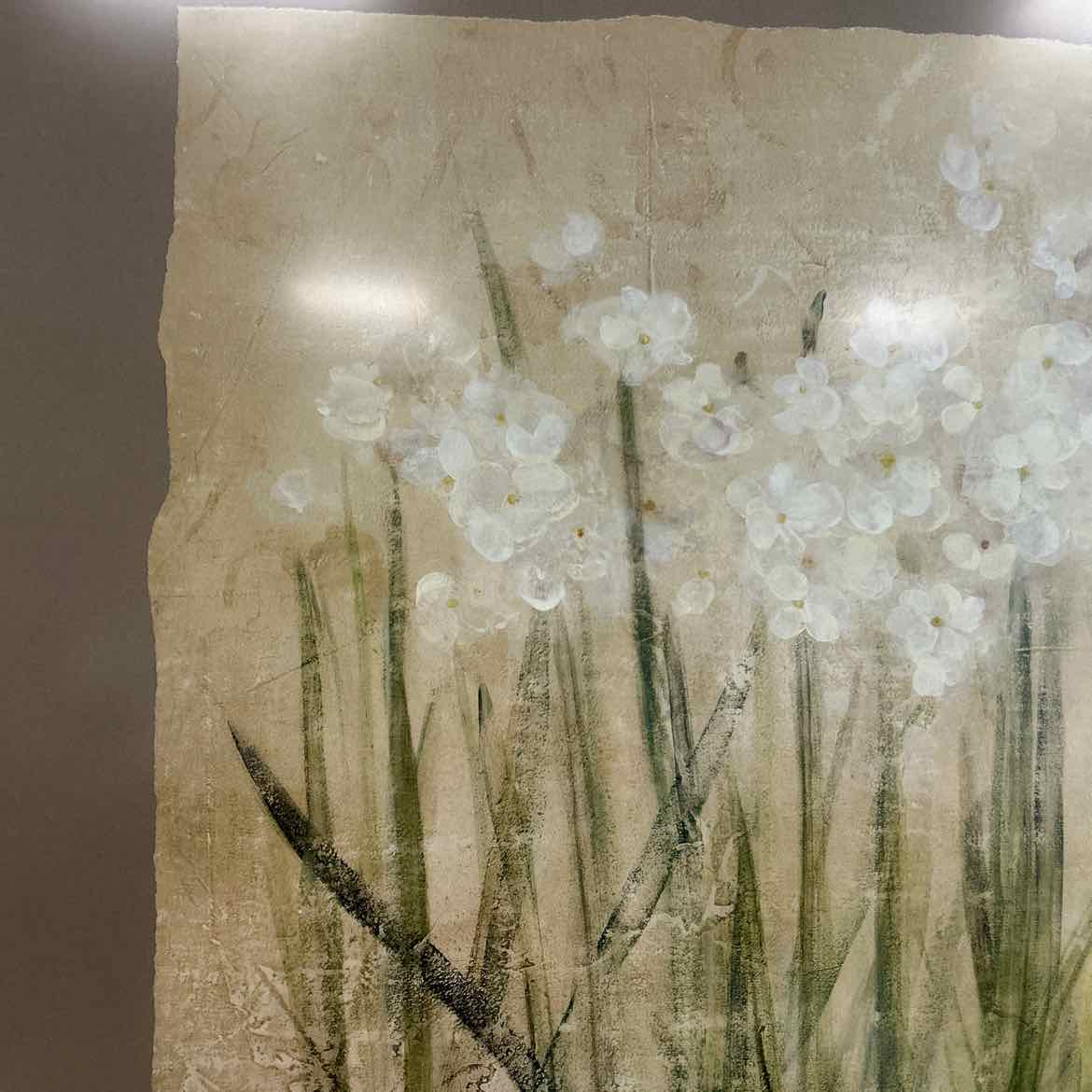 Print of White Flowers in Wood Frame