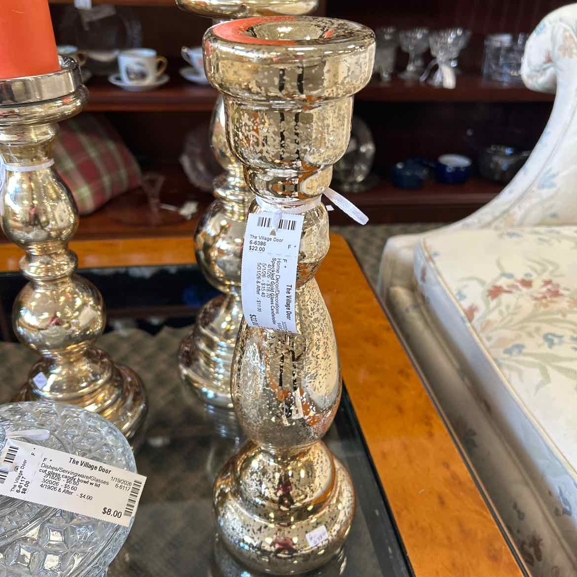 Speckled Gold Glass Candleholder