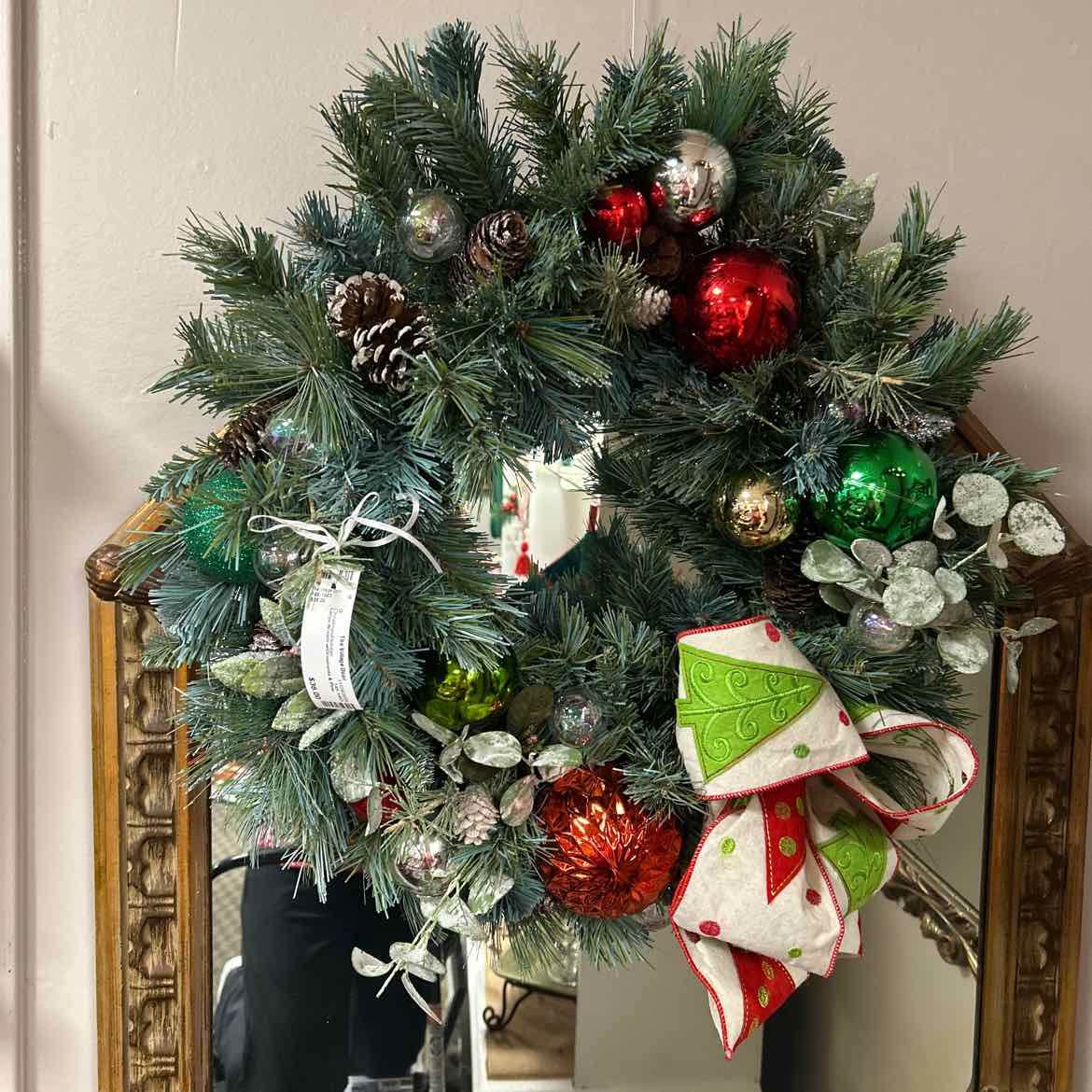 Large Wreath w/Ornaments & Pine Cones