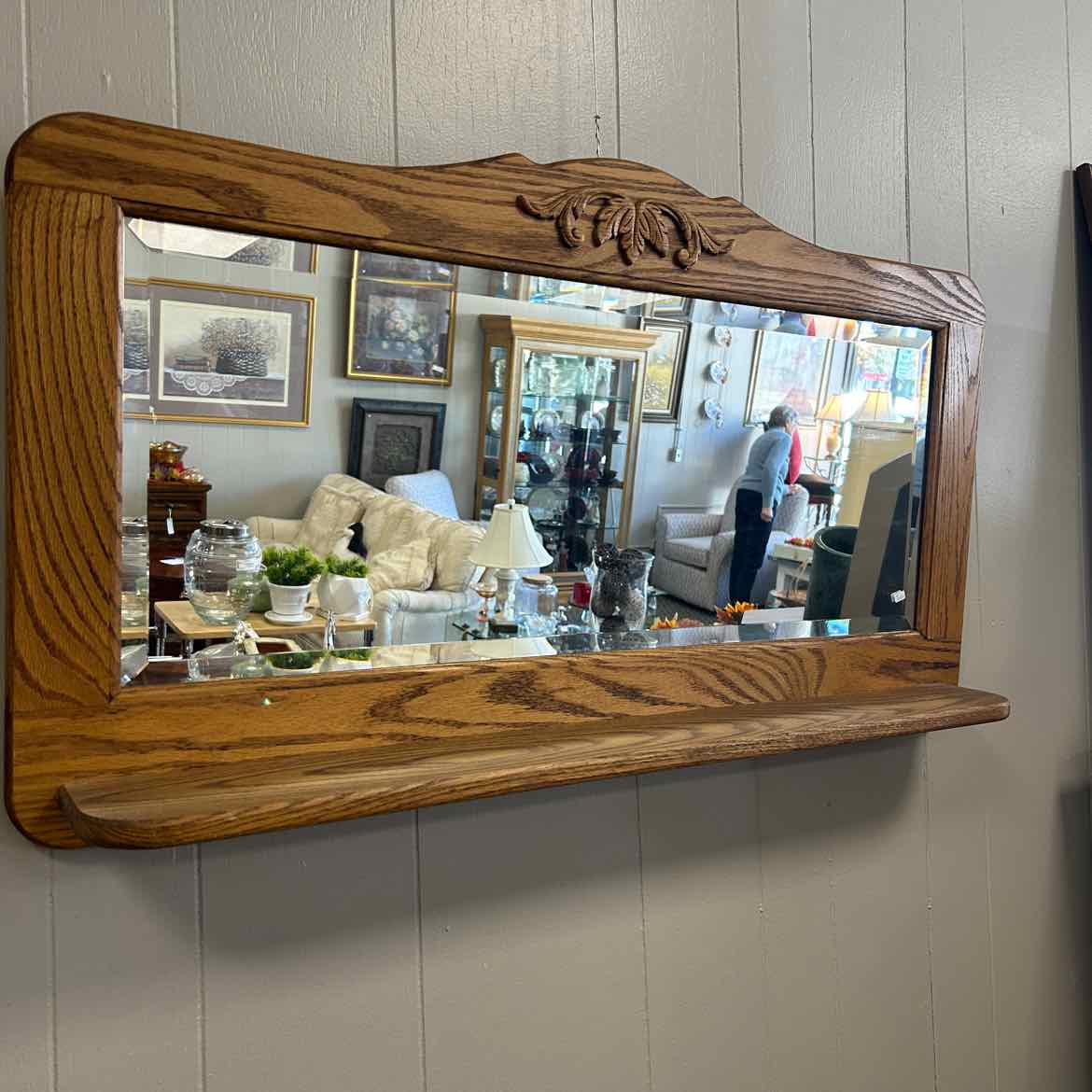 Wood Hanging Shelf w/Mirror