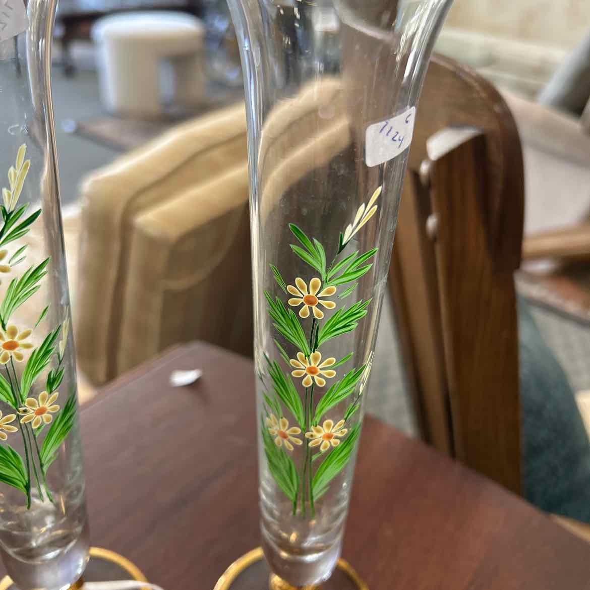 2 Japanese Glass Vases w/Flowers