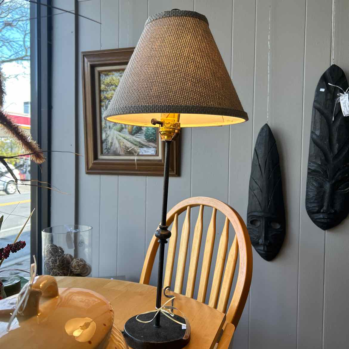 Metal Lamp w/Burlap Shade