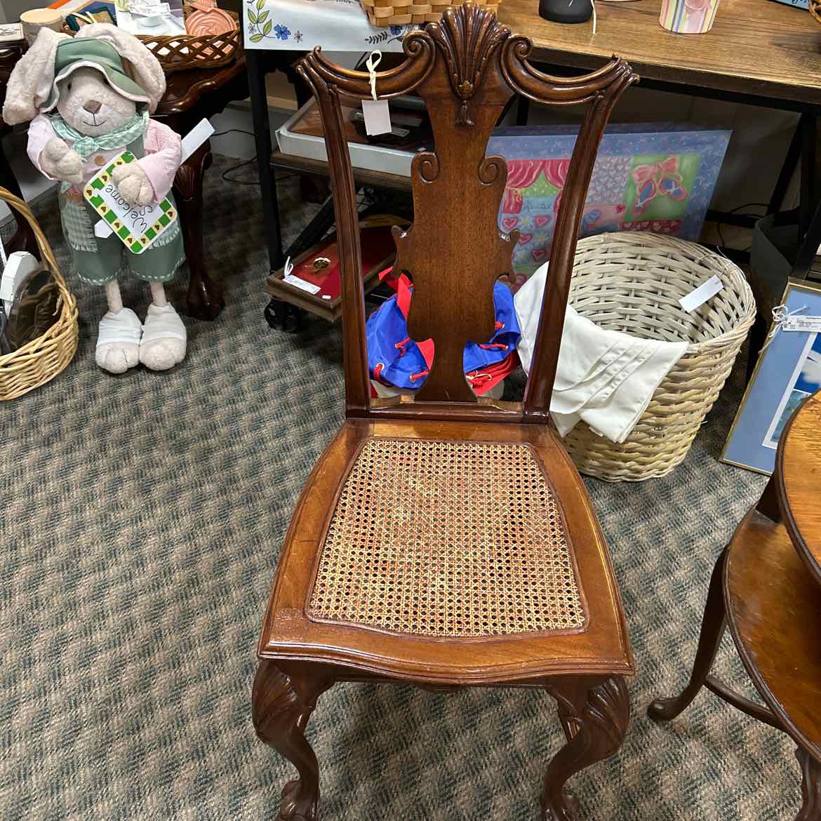 Wood Carved Chair w/Cane Seat