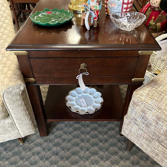 Wood End Table w/Drawer & Shelf