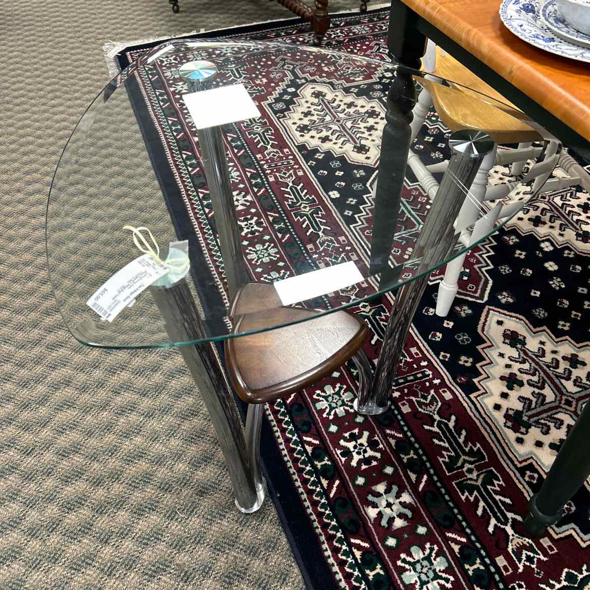 Glass Topped 3 Sided End Table