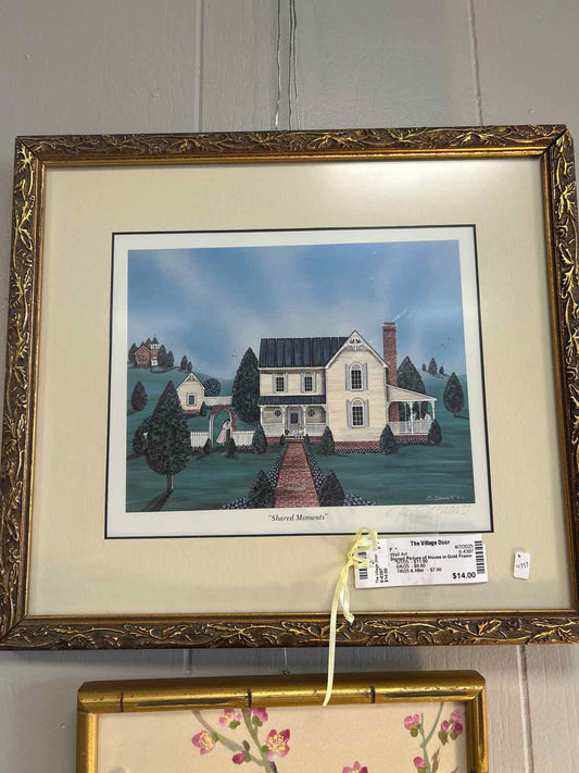 Signed Picture of House in Gold Frame