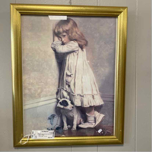 Picture of Little Girl & Dog in Gold Frame