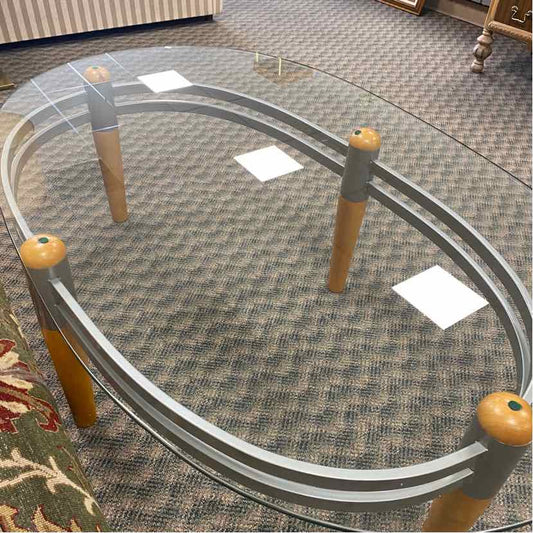 Oval Glass Top Coffee Table with Wood Legs