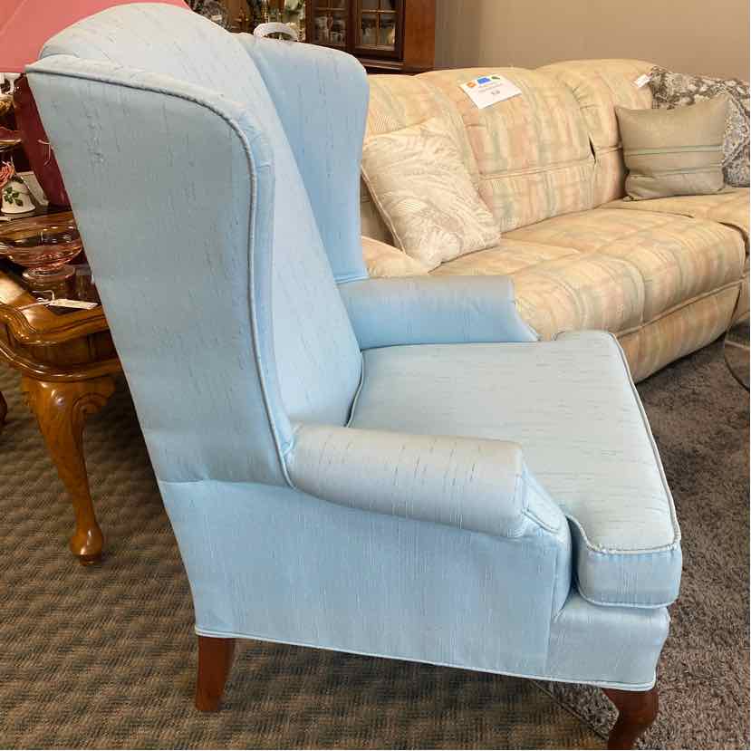 Blue Camelback Wing Chair