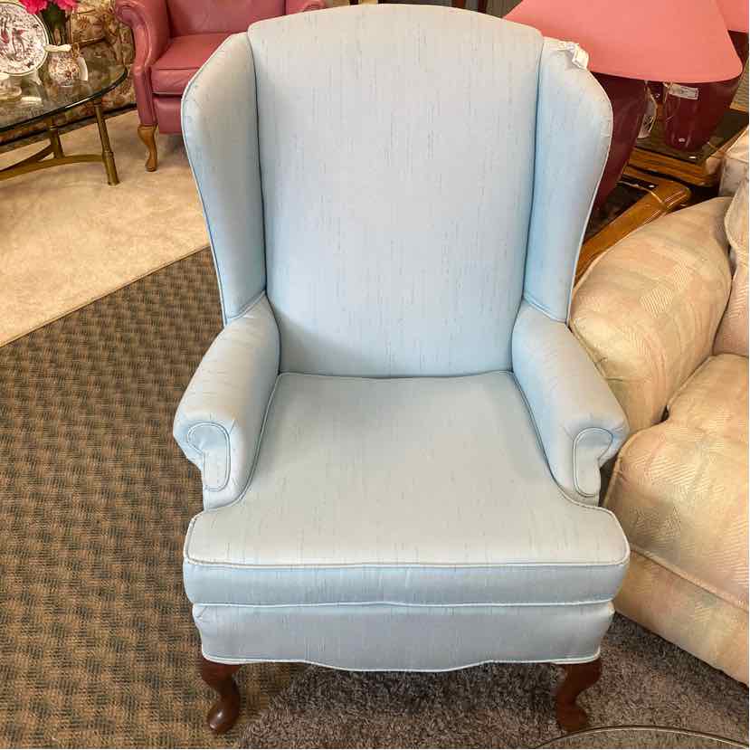 Blue Camelback Wing Chair