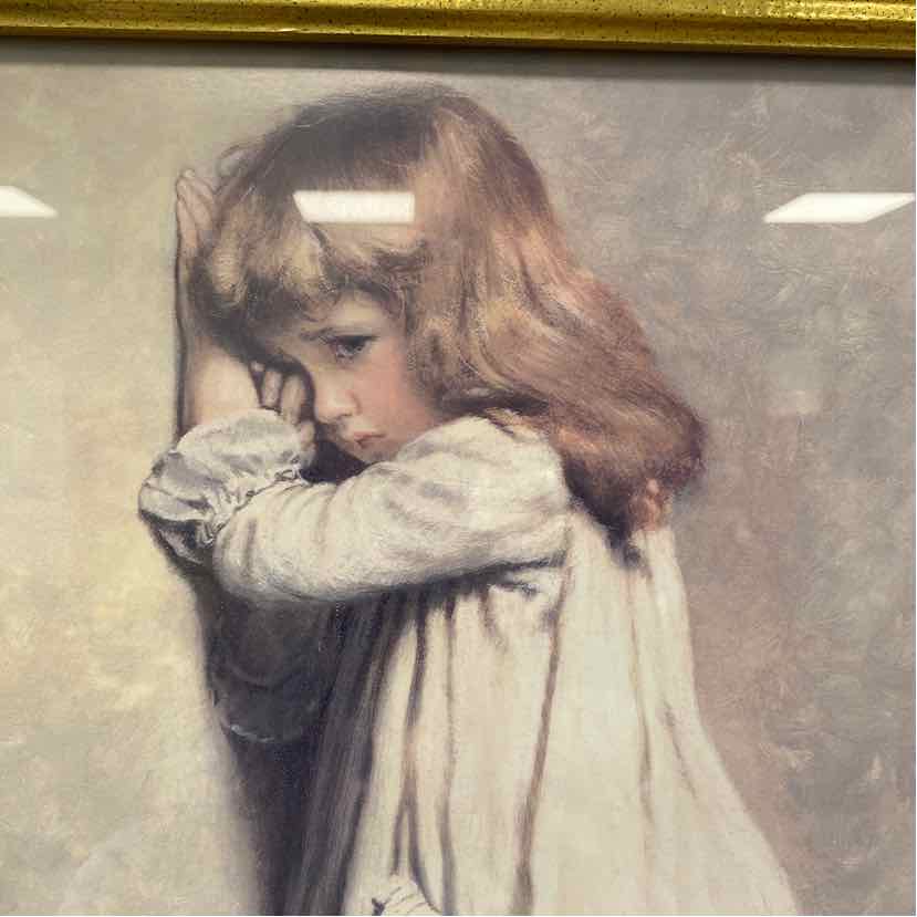 Picture of Little Girl & Dog in Gold Frame