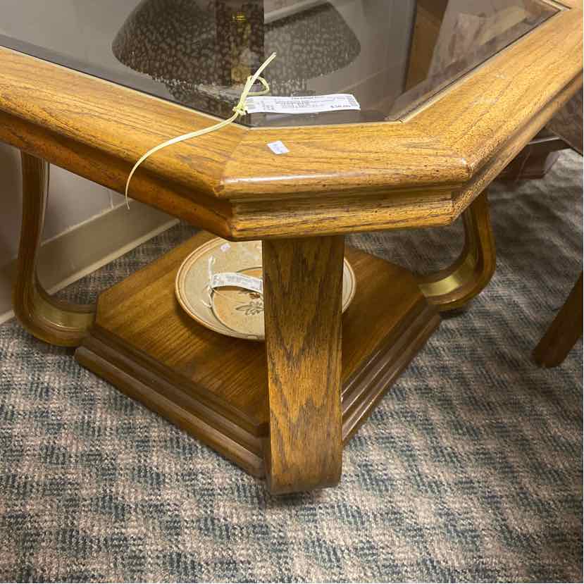 Wood & Glass End Table with Shelf