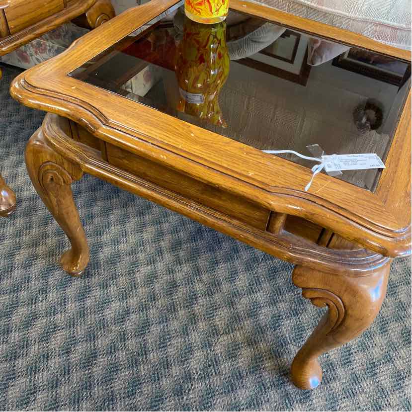 Oak Side Table with Glass Insert