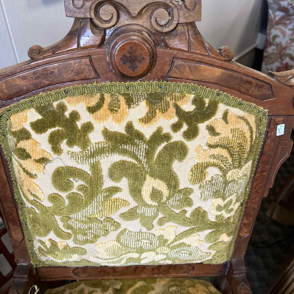 Vintage Green/Gold Upholstered Chair