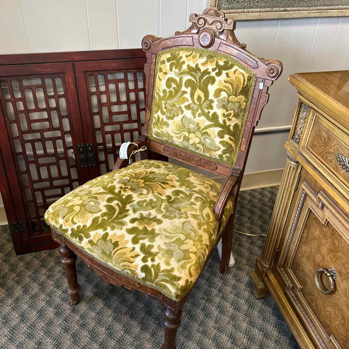 Vintage Green/Gold Upholstered Chair
