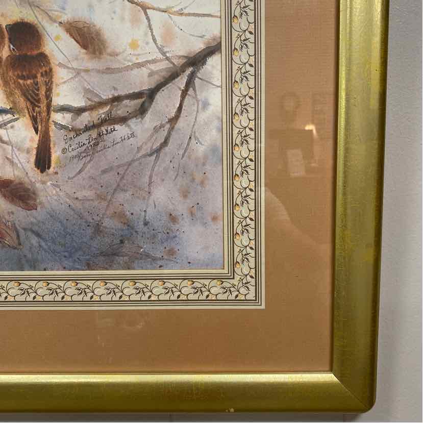 Picture of Birds in Fall Tree in Gold Frame "Enchanted Fall"