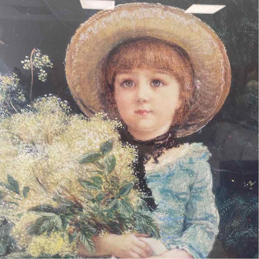 Picture of Girl Holding Flowers in Gold Frame