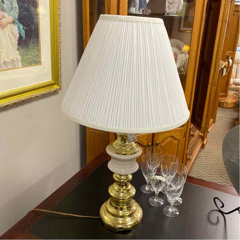 Brass Lamp w/Glass Insert and Shade