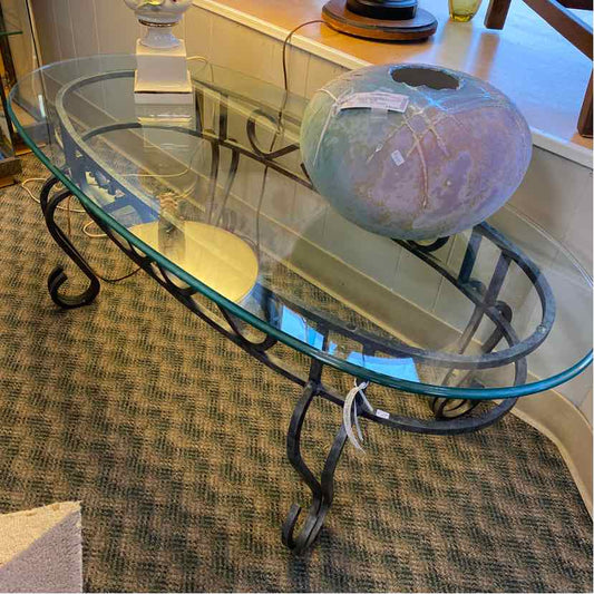 Oval Metal and Glass Coffee Table