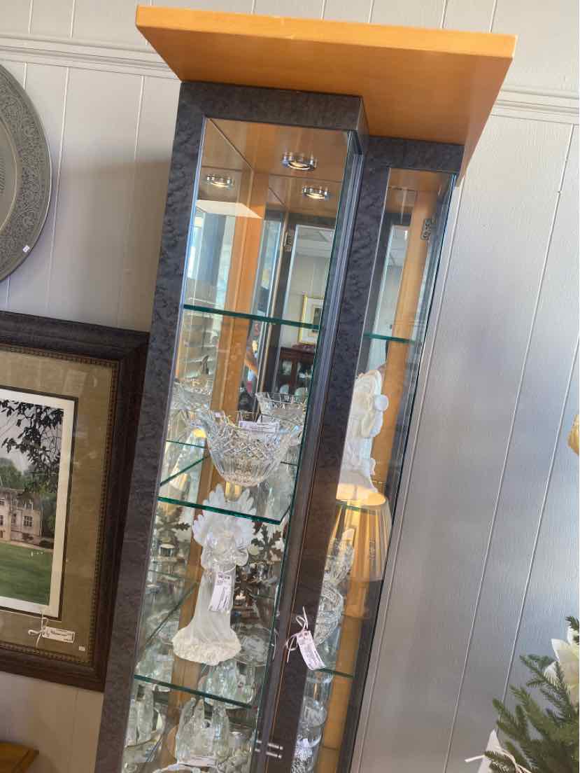 Tall Narrow Glass & Wood Curio Cabinet
