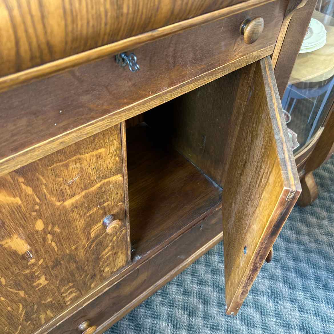 Vintage Wood & Mirror Cabinet with Wood Shelves